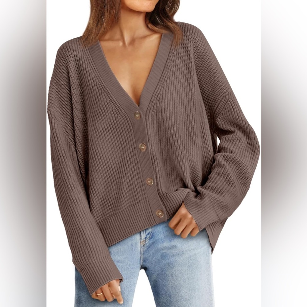 Women’s Oversized V-Neck Button Cardigan - Taupe